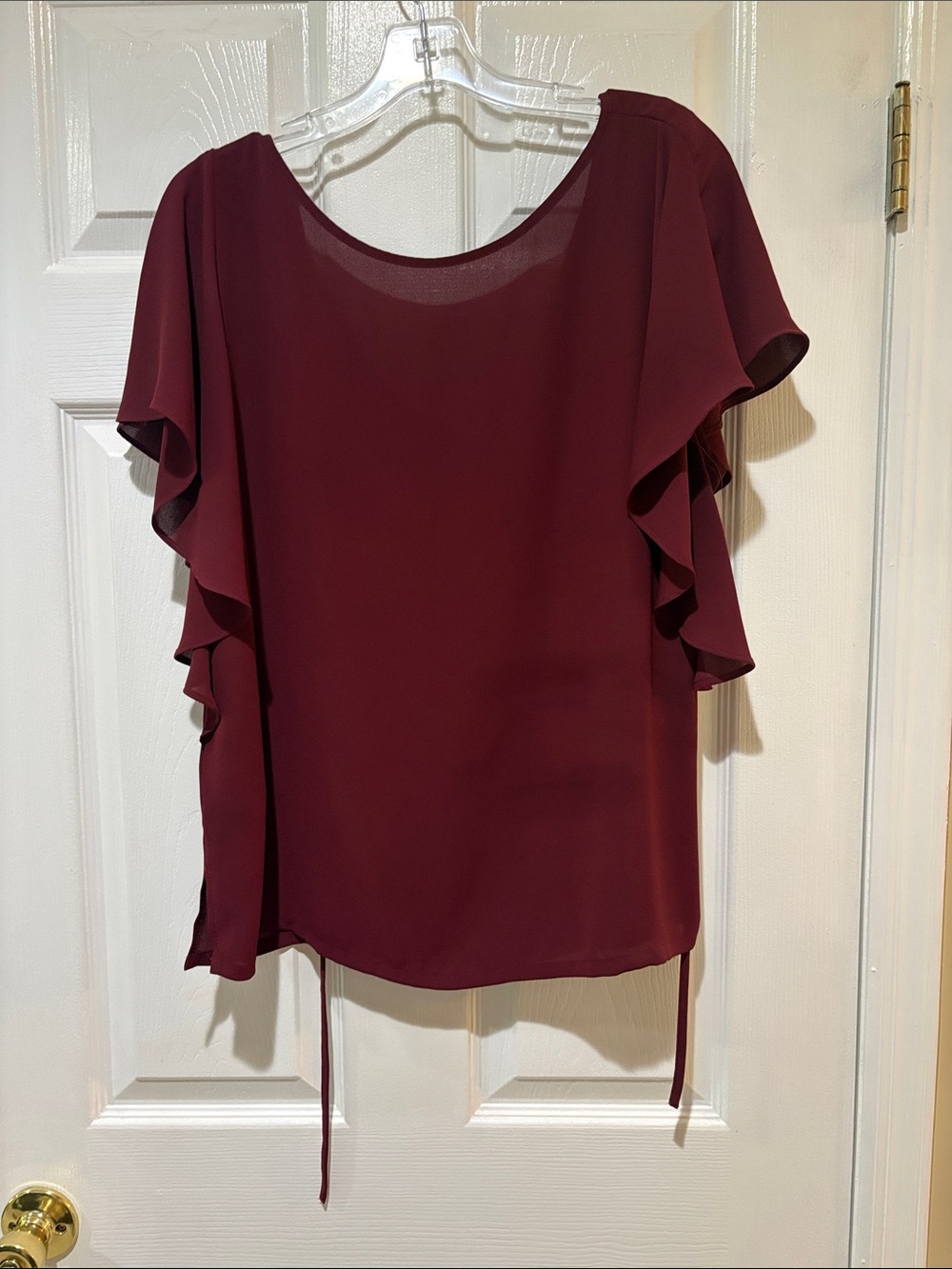 LOFT Wine Red Ruffled Flutter Sleeve Blouse
